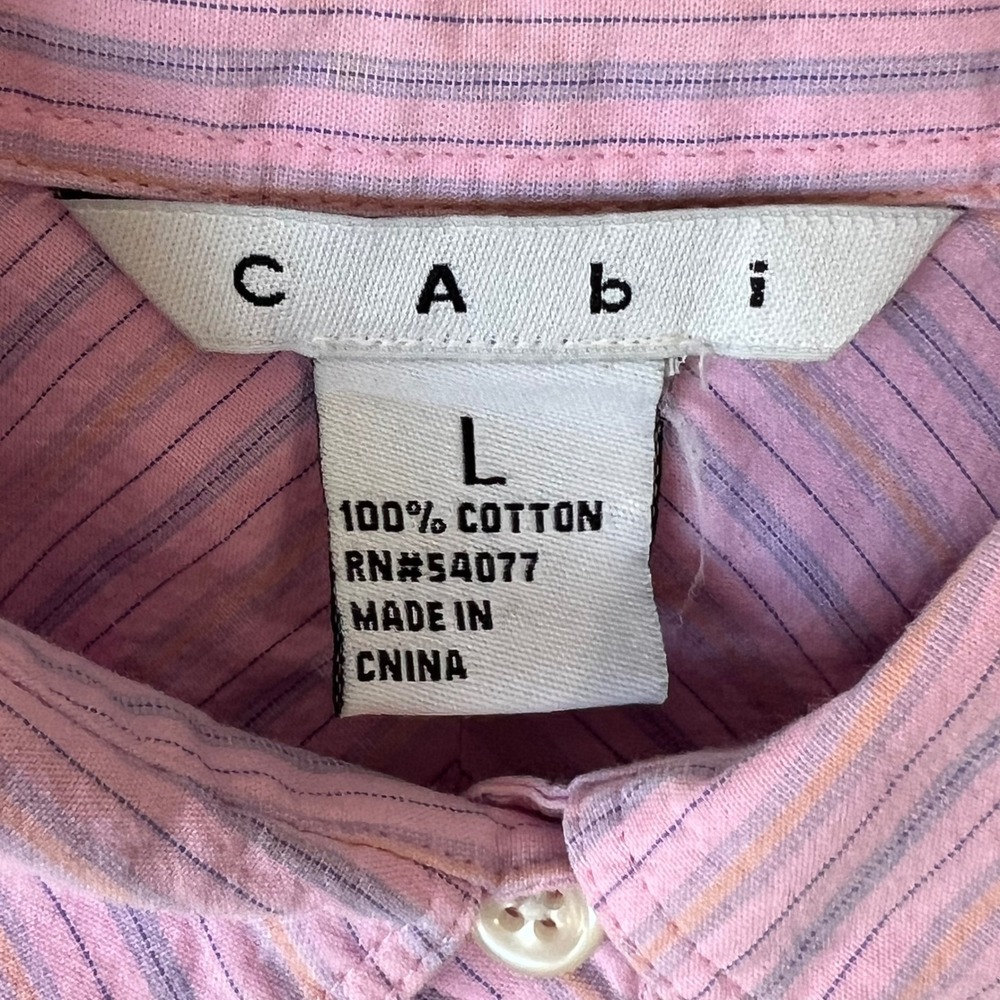 Cabi Pink Striped Embroidered Button Up Shirt Blouse L 100% Cotton Boho Western - Picture 3 of 15